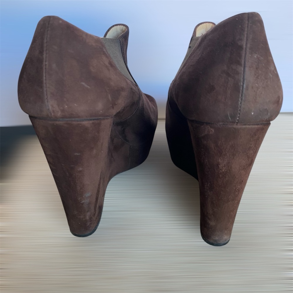 Prada Suede Peep Toe Wedge Booties - Picture 5 of 7